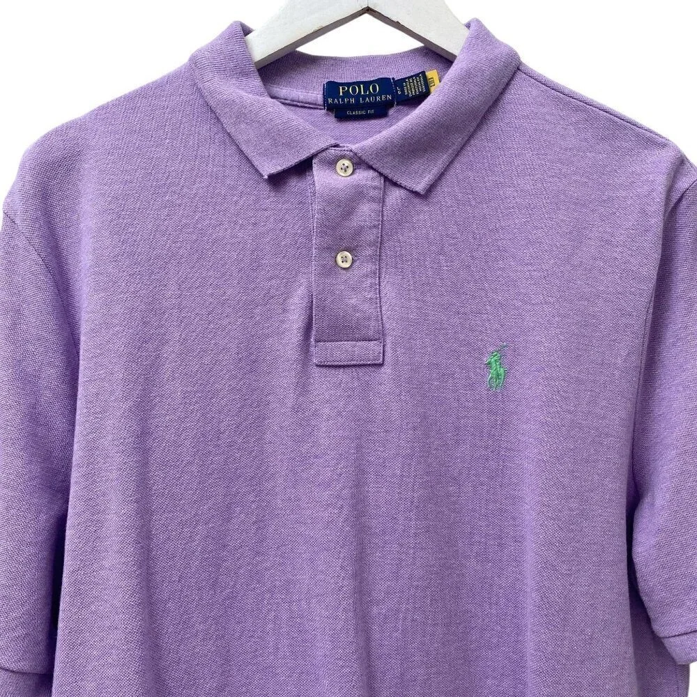 POLO Ralph Lauren Polo Shirt Large Purple Logo Cotton Pique Preppy Mens